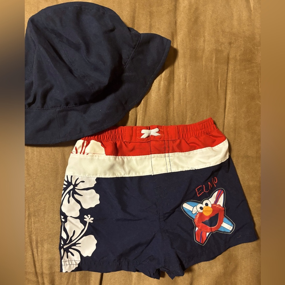 6-9m Elmo Swim Trunks w/Bucket Hat